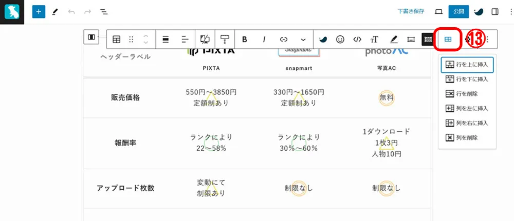 SWELLで比較表の作り方